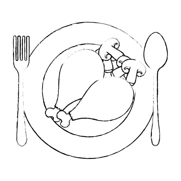Plato con palillos de pollo y champiñones — Archivo Imágenes Vectoriales