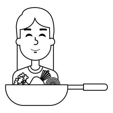 Pan pişirme sebze ile kadın