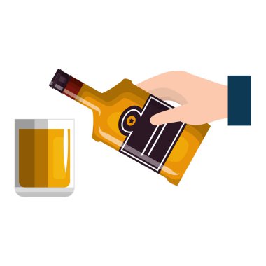 viski şişesi ve cam ile el