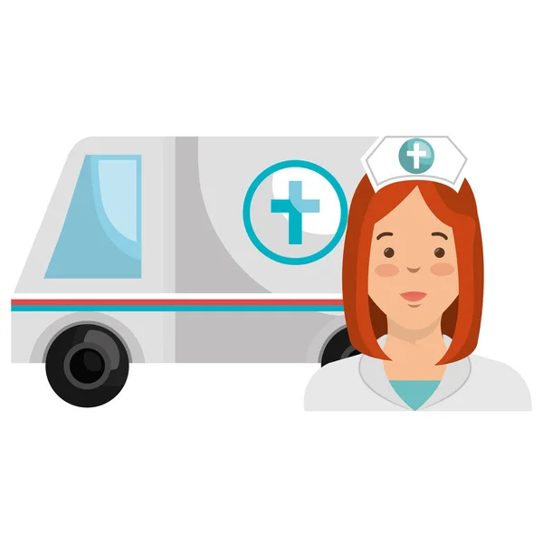 Krankenschwester mit Krankenwagen-Ikone — Stockvektor