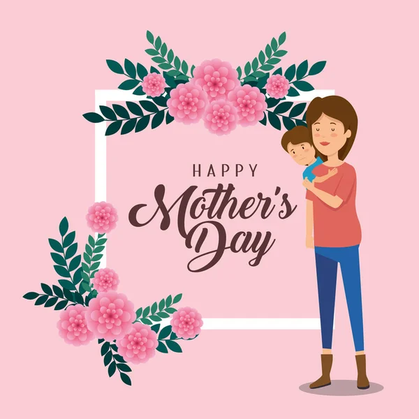 Annesi gün oğlu ve kartı ile kadın