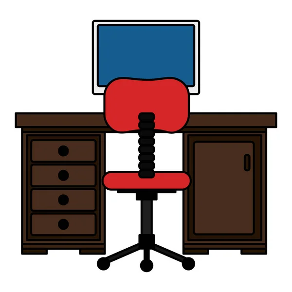 Masa ve sandalye sahne ile Ofis İşyeri — Stok Vektör