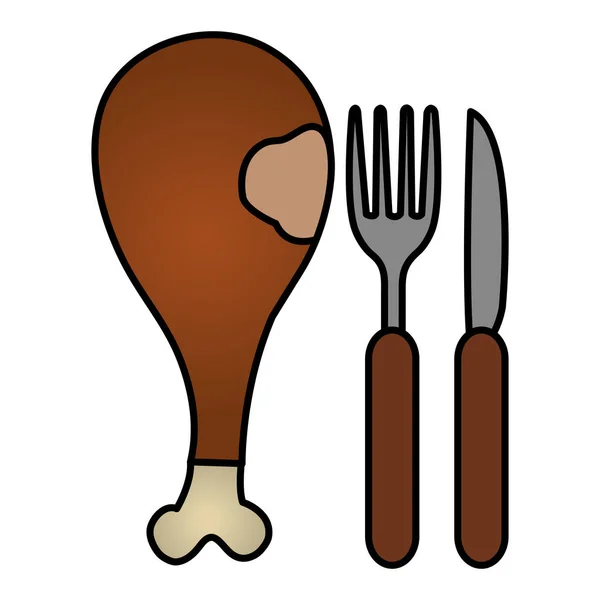 Cuisse de poulet et couverts — Image vectorielle