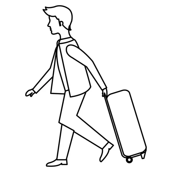 Hombre de negocios feliz con el carácter avatar maleta — Vector de stock