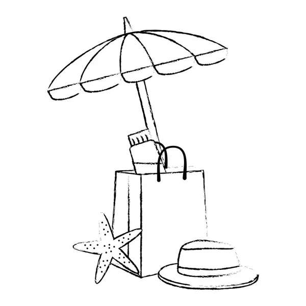 Shopping Bag met paraplu strand en Starfish — Stockvector
