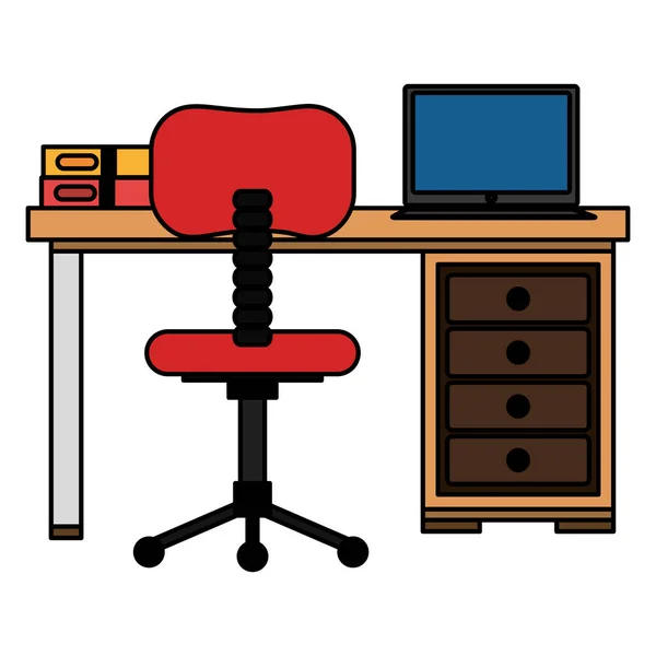 Büroarbeitsplatz mit Schreibtisch und Laptop — Stockvektor