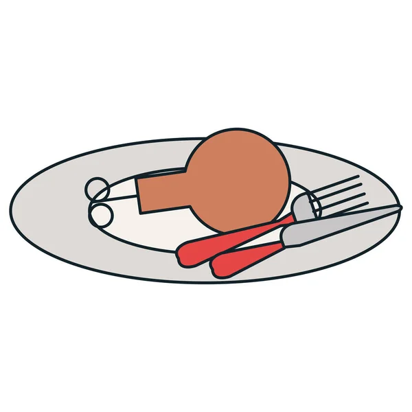 Cuisses de poulet délicieux dans un plat avec des couverts — Image vectorielle