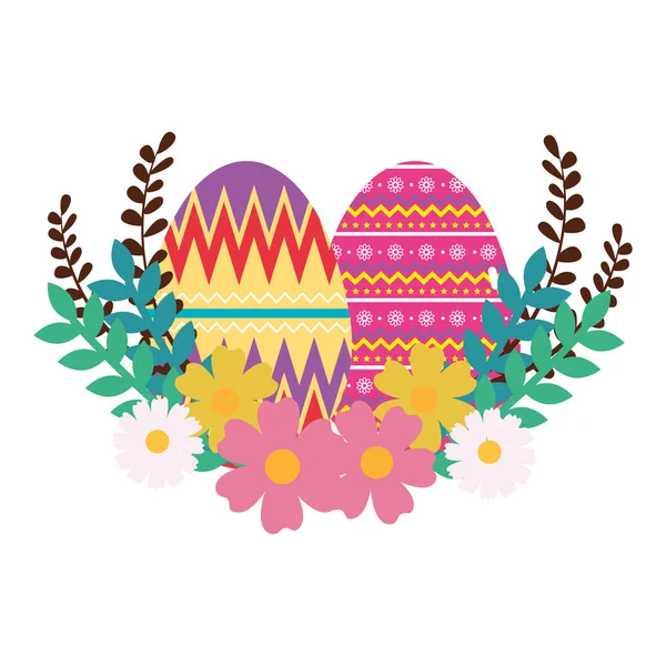 Eggs paint easter with floral decoration — Stock Vector