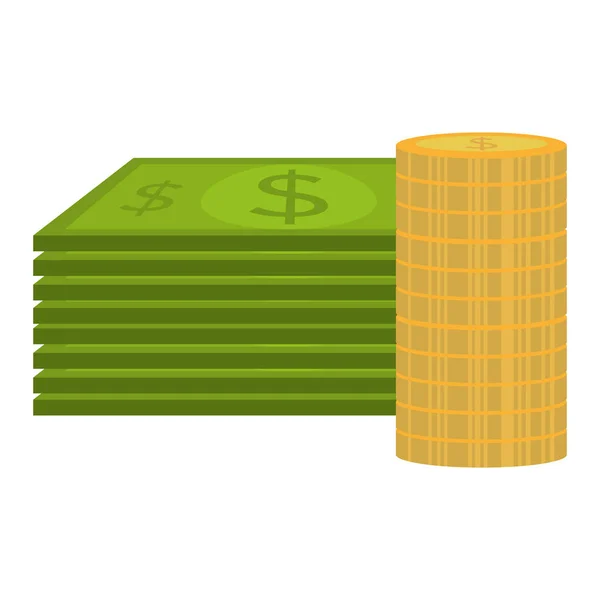 Banconote e monete dollari denaro — Vettoriale Stock