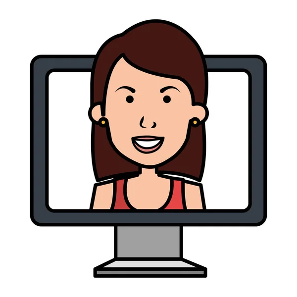 Donna con icona del computer — Vettoriale Stock