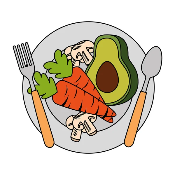 Fresh avocado with carrot and mushroom vegetarian food — Stock Vector