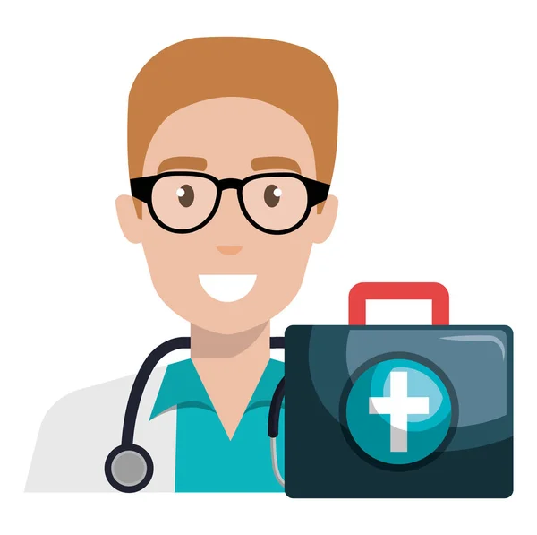 Homem médico com caráter kit médico — Vetor de Stock