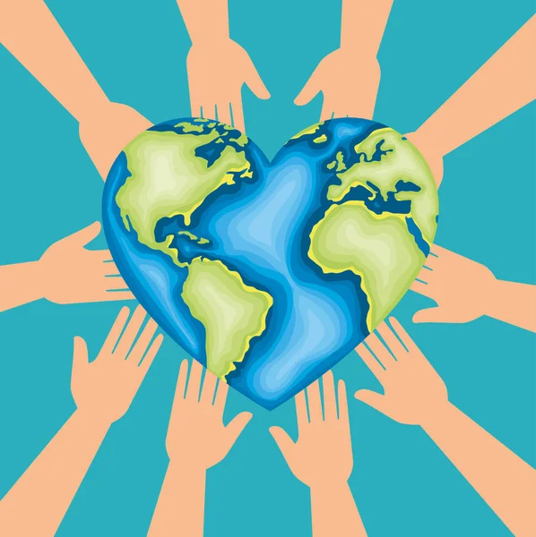 Χέρια με την καρδιά πλανήτη για την ημέρα της γης — Διανυσματικό Αρχείο