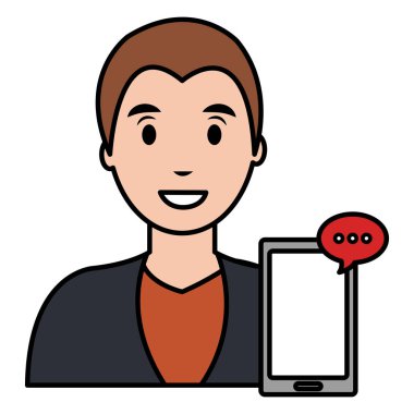 adam akıllı telefon ve konuşma balon