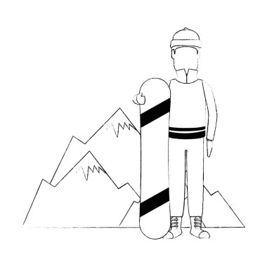 dağlar karakteri ile snowboardcu adam