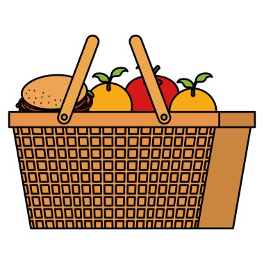 hamburger ve meyve ile piknik sepeti