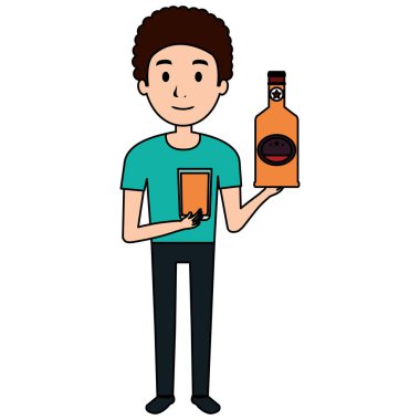 viski şişe içki ile adam