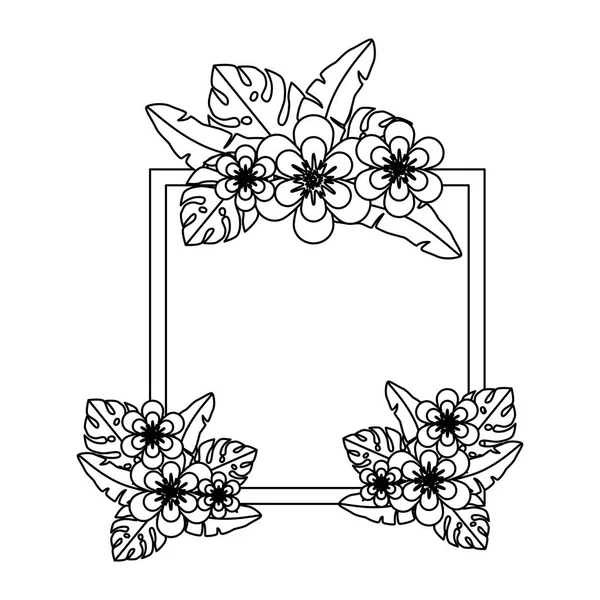 Красивые цветы и листочки квадратной рамы — стоковый вектор