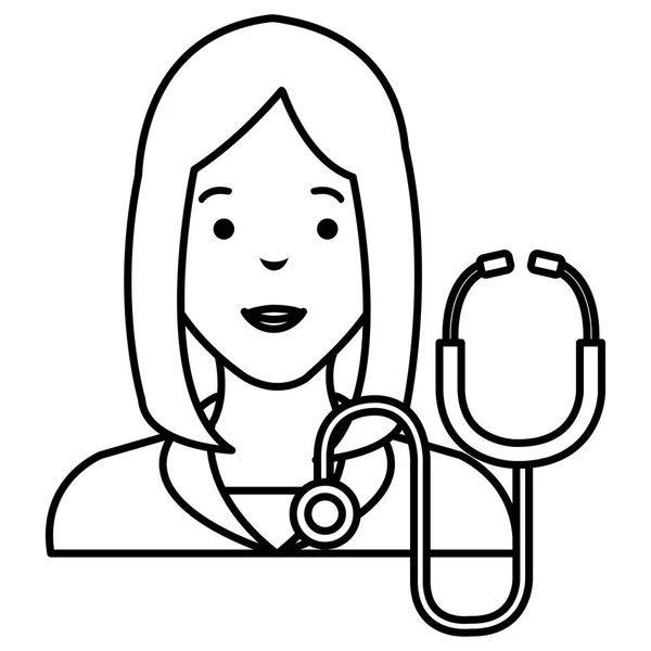 聴診器の文字を持つ医師の女性 — ストックベクタ