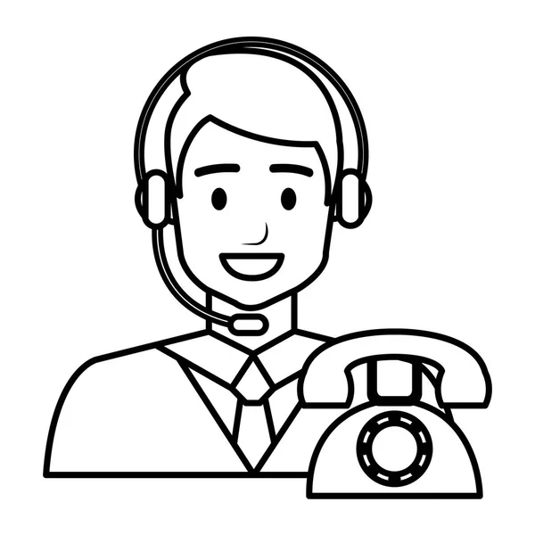 Call Center-agenten med headset och telefon — Stock vektor