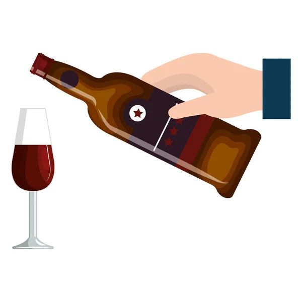 Hand with wine bottle and cup — Stock Vector