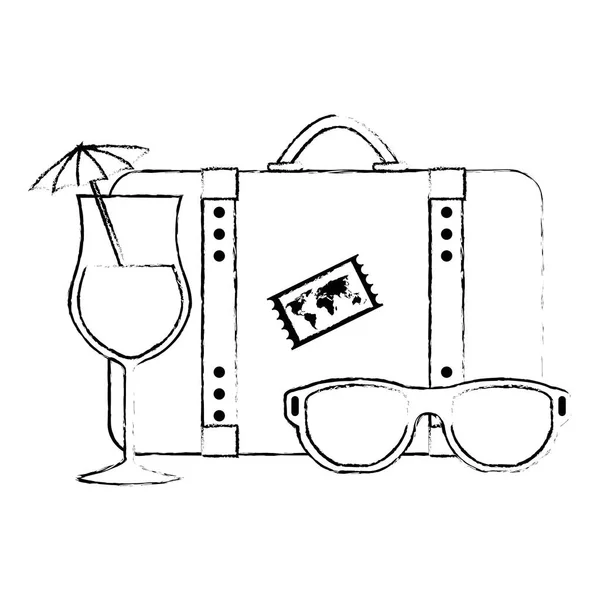Koffer reis met cocktail en zonnebril — Stockvector
