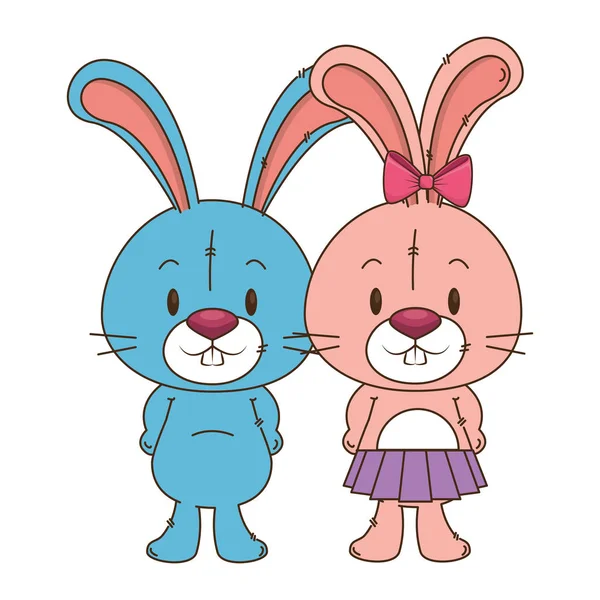 Şirin ve sevimli tavşan çift karakter — Stok Vektör