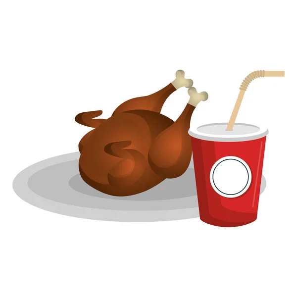 Deliciosa carne de pollo con bebida de soda — Vector de stock