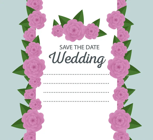 Biglietto da sposa con rose e foglie di rami — Vettoriale Stock