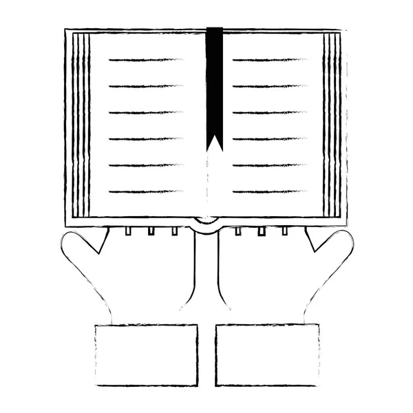 Manos levantando libro sagrado religioso — Archivo Imágenes Vectoriales