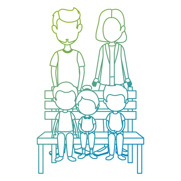 Rodzice para z dziećmi w parku krzesło znaków — Wektor stockowy