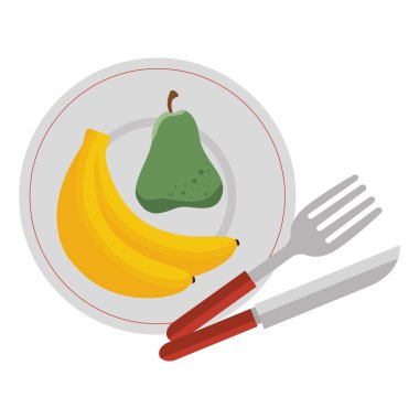 çatal kaşık ve meyveler ile çanak