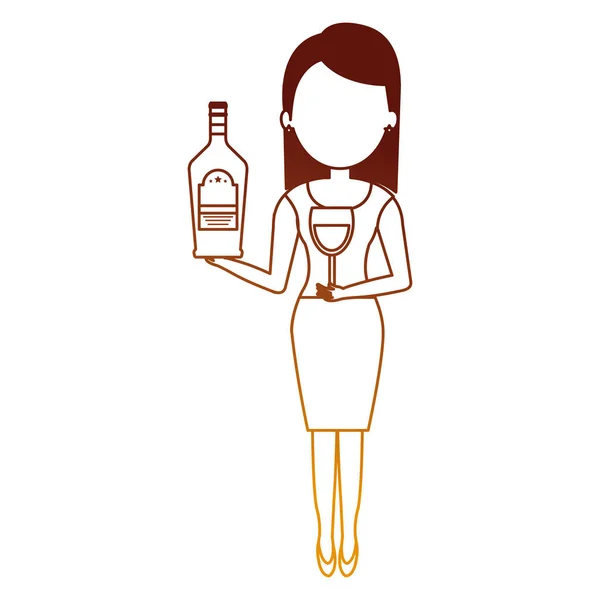 Femme avec bouteille de whisky boisson — Image vectorielle