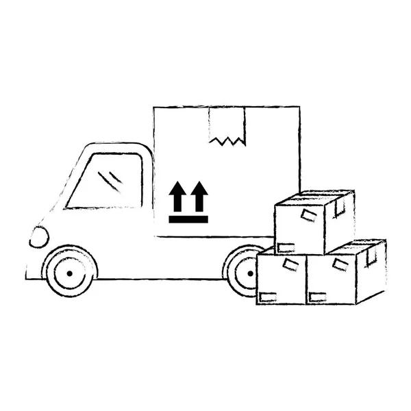 Layanan pengiriman truk dengan kotak - Stok Vektor