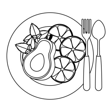 meyve ve sebzeli çanak ve çatal bıçak takımı