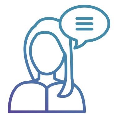 Konuşma balonu olan genç bir kadın.