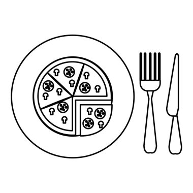 çatal kaşık ile çanak lezzetli İtalyan Pizza