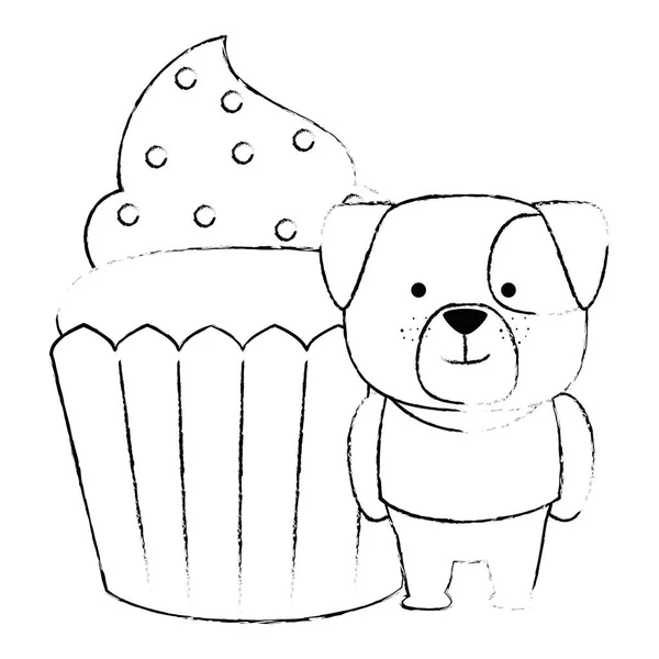 Süße Cupcake mit süßen Hund — Stockvektor