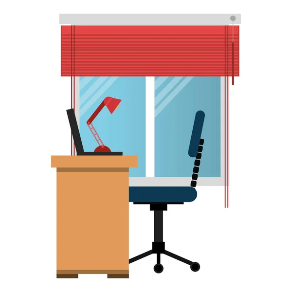 Office workplace with desk and laptop scene — Stock Vector