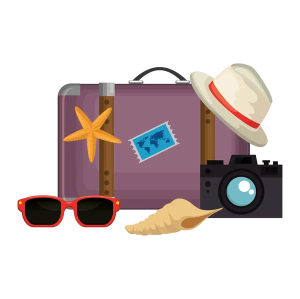 Voyage valise avec accessoires de vacances — Image vectorielle