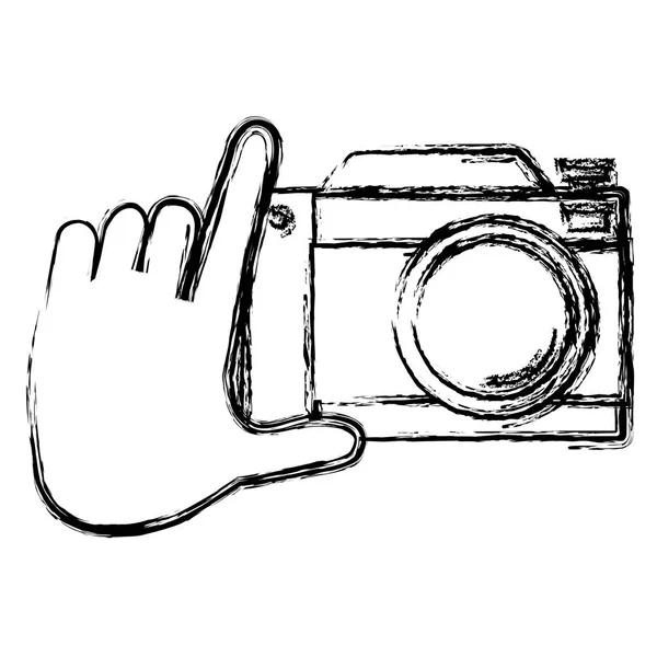 Hand med fotografisk kamera — Stock vektor
