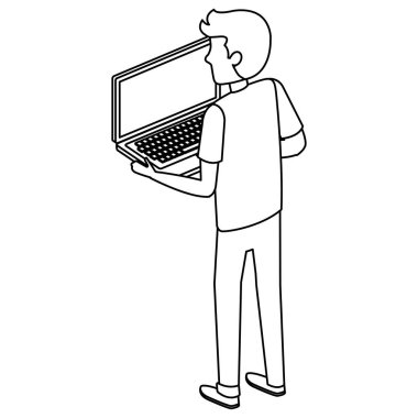 Dizüstü bilgisayarı olan genç adam.