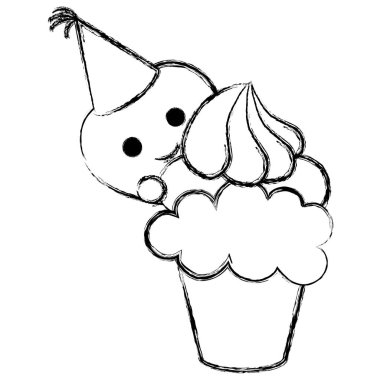 parti şapka ve cupcake ile kalp emoji yüz