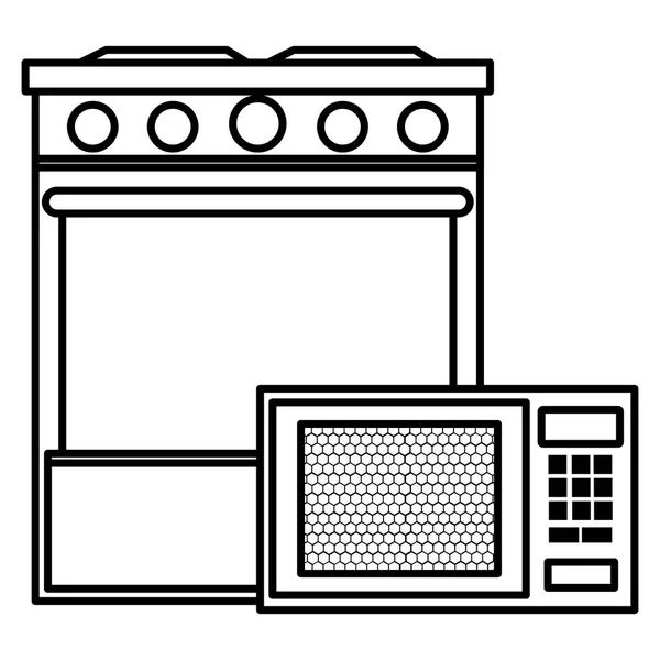 带微波炉的厨房烤箱 — 图库矢量图片