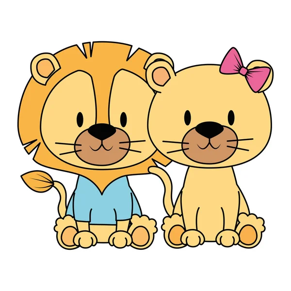 Мила і чарівна пара левів персонажів — стоковий вектор