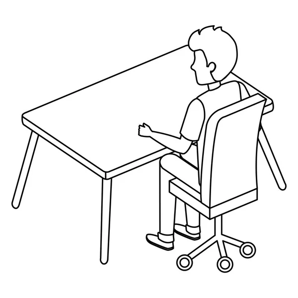 Jeune homme avec bureau et chaise scène — Image vectorielle