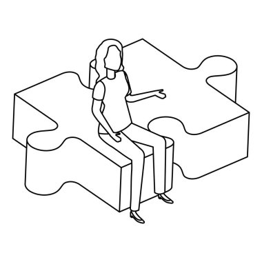 puzzle oyunu parça izometrik oturan kadın