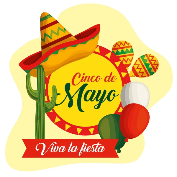 Mexicaine mexicaine avec maracas et décoration d'étiquettes — Image vectorielle