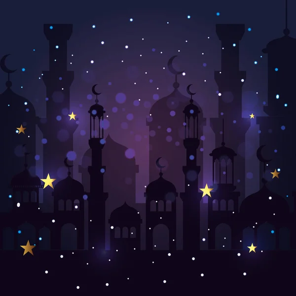 Castelo com estrelas e luas decoração para celebração — Vetor de Stock