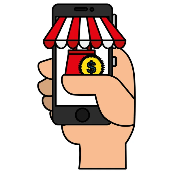 Comercio electrónico con smartphone — Vector de stock